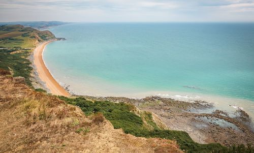 High angle view of beach against sky