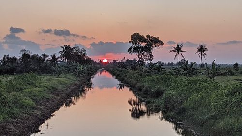 Scenic view of lake against sky during sunset