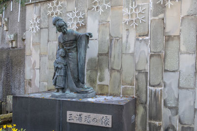 Statue of buddha against wall