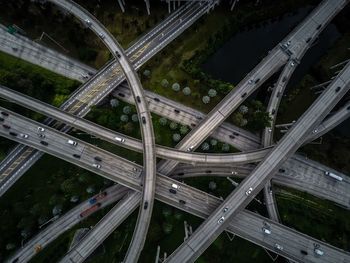 High angle view of illuminated highway at night