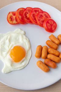 High angle view of breakfast served on table