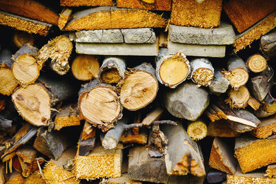 Full frame shot of logs in forest