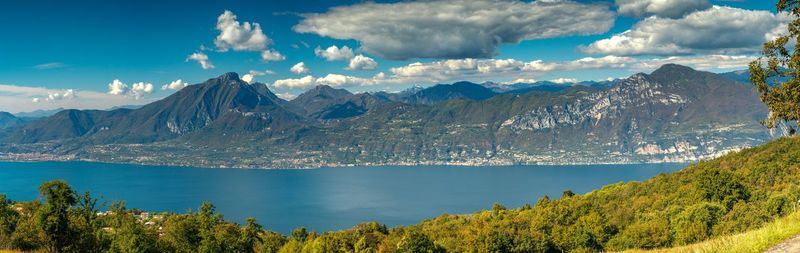 Panoramic view of lake and mountains against sky