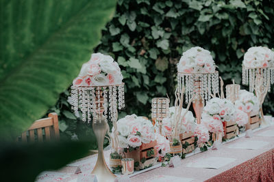 View of flower arrangement during wedding ceremony
