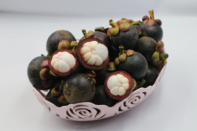 High angle view of fruits in plate