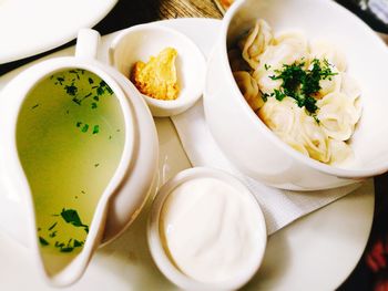 High angle view of meal served in bowl