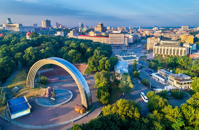 High angle view of buildings in city