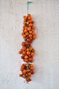 Close-up of tomatoes hanging on wall