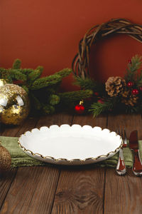 High angle view of christmas decoration on table