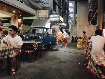 Market stall at night