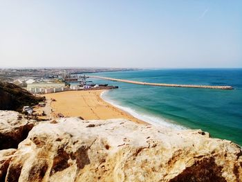 High angle view of beach against clear sky