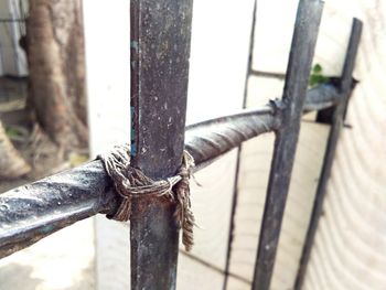 Close-up of rope tied on wood