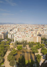 High angle shot of townscape against sky