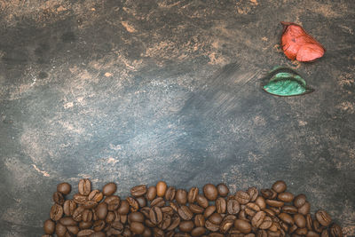 High angle view of coffee beans on table