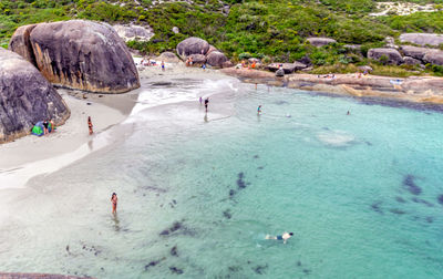 High angle view of people on beach