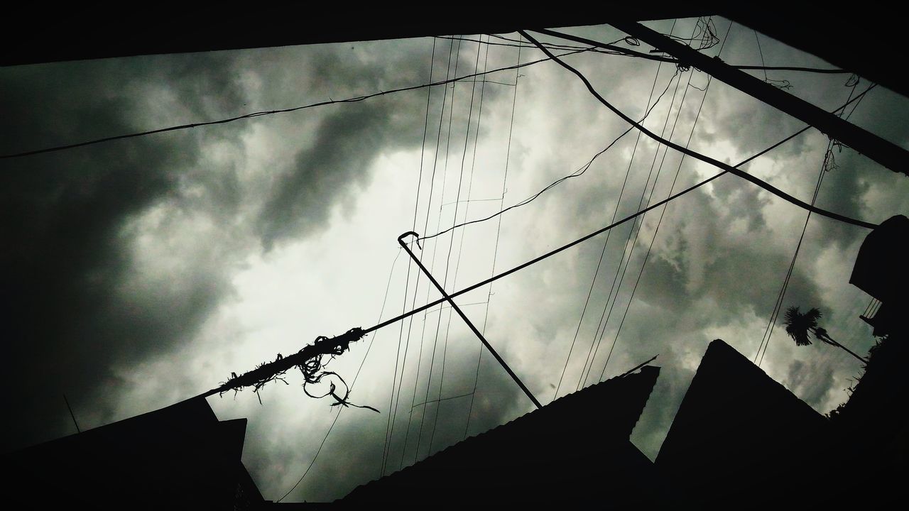 LOW ANGLE VIEW OF SILHOUETTE POWER LINES AGAINST SKY