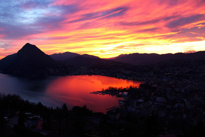 Scenic view of sunset over mountains