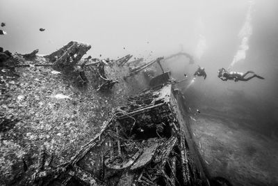 Close-up of shipwreck on sea bottom