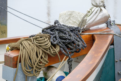 Close-up of rope tied on boat