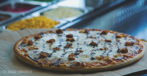 Close-up of pizza on table