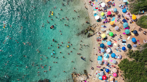 High angle view of people on shore