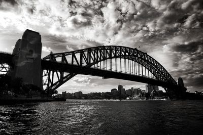 Bridge over river against cloudy sky