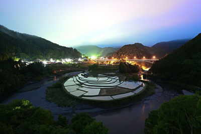 High angle view of lake against sky