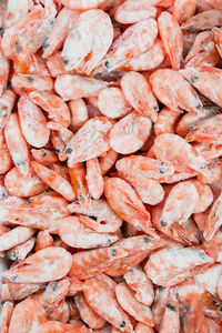 Frozen shrimp in the supermarket. sale of seafood. eco-friendly organic food.