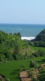 Scenic view of sea against clear sky