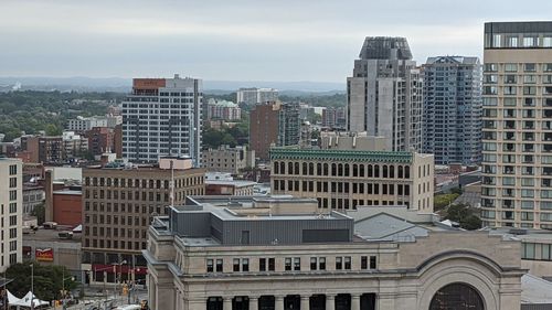 High angle view of buildings in city