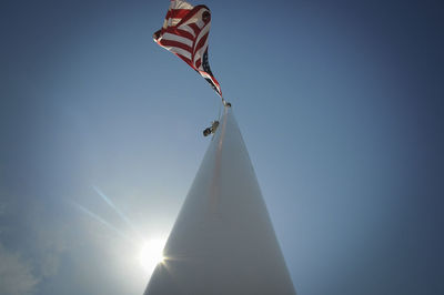 Low angle view of flag against clear sky