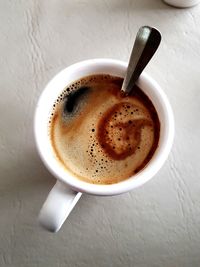 High angle view of coffee on table