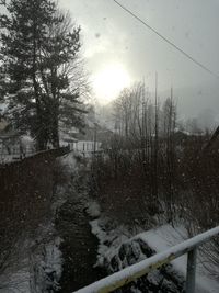 Snow covered landscape against sky