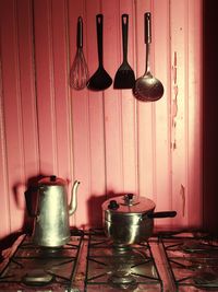 Tea light candles on wall at home