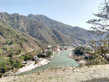 Scenic view of river and mountains