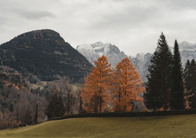 Scenic view of mountains against sky during autumn