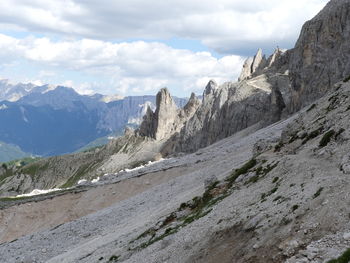 Scenic view of mountains against cloudy sky