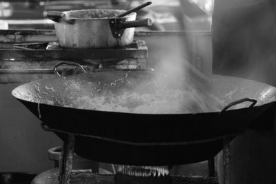 Close-up of food cooking in kitchen