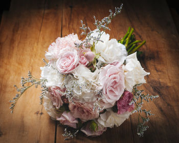 High angle view of bouquet on table