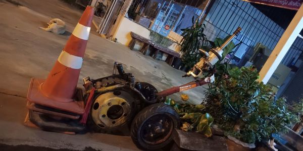 High angle view of toy car on street in city