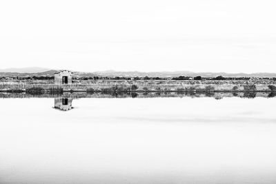 Scenic view of lake against clear sky