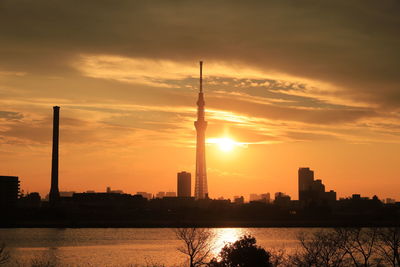 Silhouette of buildings against sky during sunset