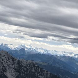 Scenic view of snowcapped mountains against sky