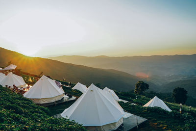 Scenic view of mountains against sky during sunset