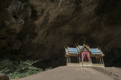 Lifeguard hut on rock formations in cave