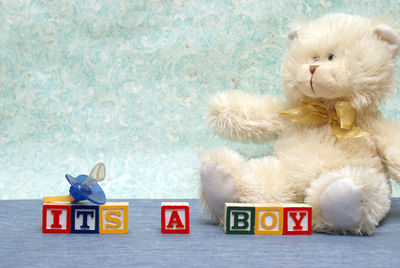 Toy car against white background