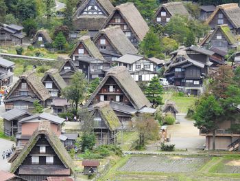 High angle view of houses in village