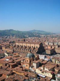 Aerial view of cityscape against clear sky