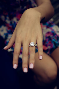 Engagement bridal ring manicured hand