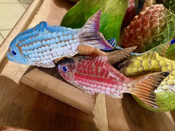 High angle view of fish on table